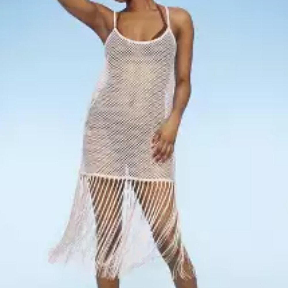 Wild Fable Cream Mesh Fringe Cover-Up Dress | Size S & L - Picture 2 of 10
